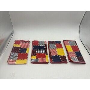 Vintage Patchwork Print Cloth Napkins Set of 4 Red Blue Yellow 16x16